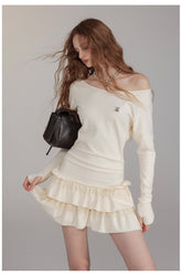 One-Shoulder Lace Tiered Midi Dress